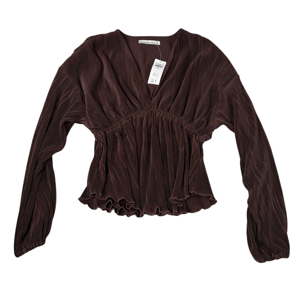 NWT Abercrombie & Fitch womens brown ribbed baby doll blouse. V neck. Size S.